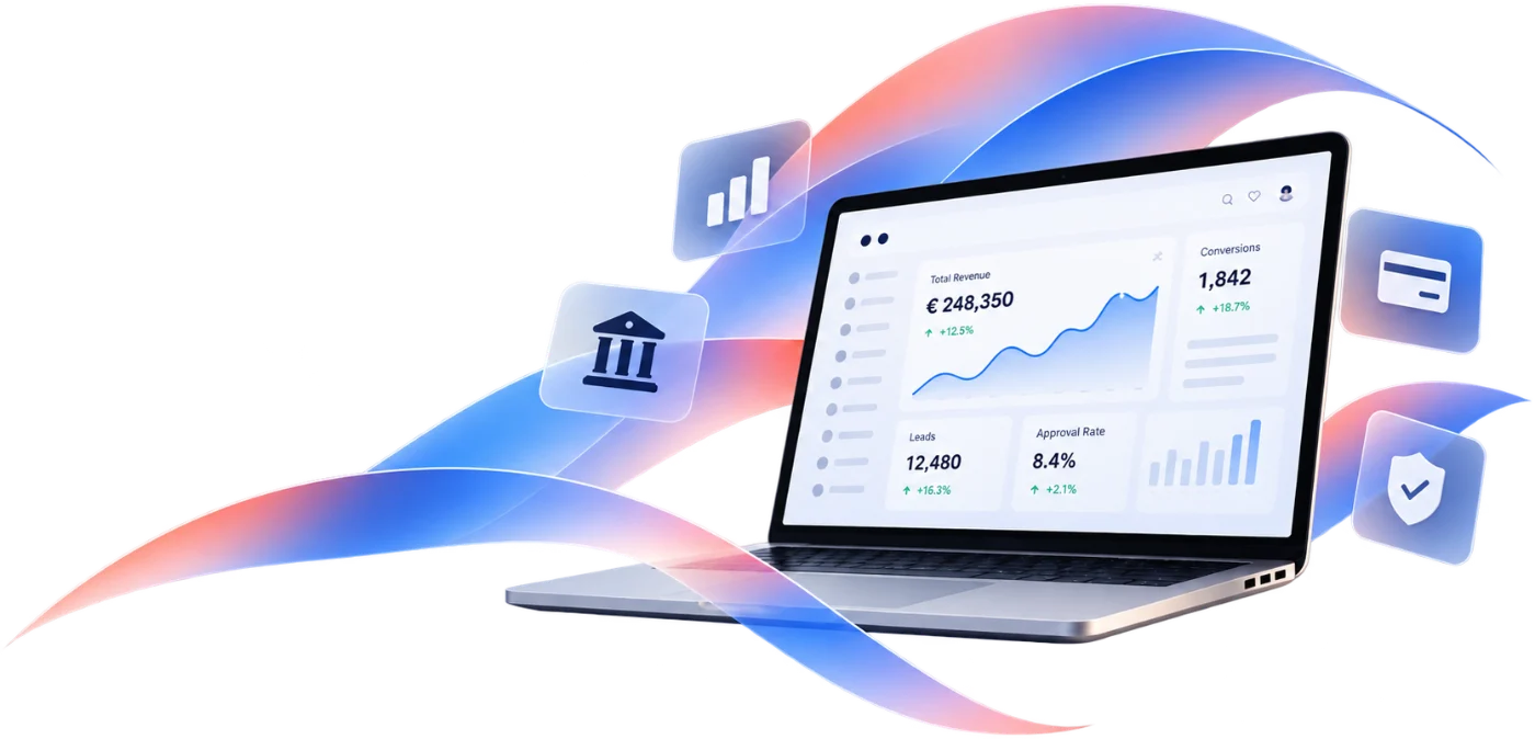 eMas finance and insurance dashboard with revenue, leads and conversions