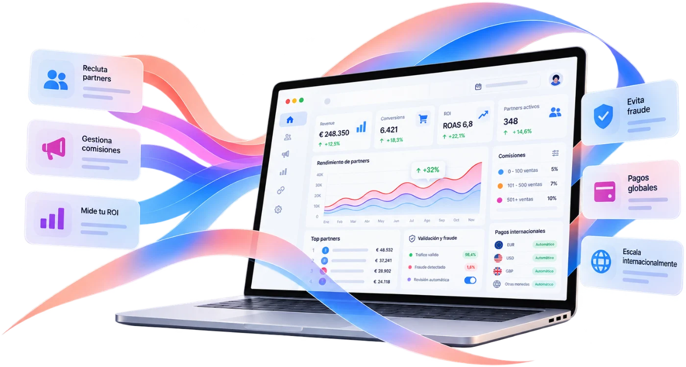 eMas advertiser dashboard with partners, commissions and ROI