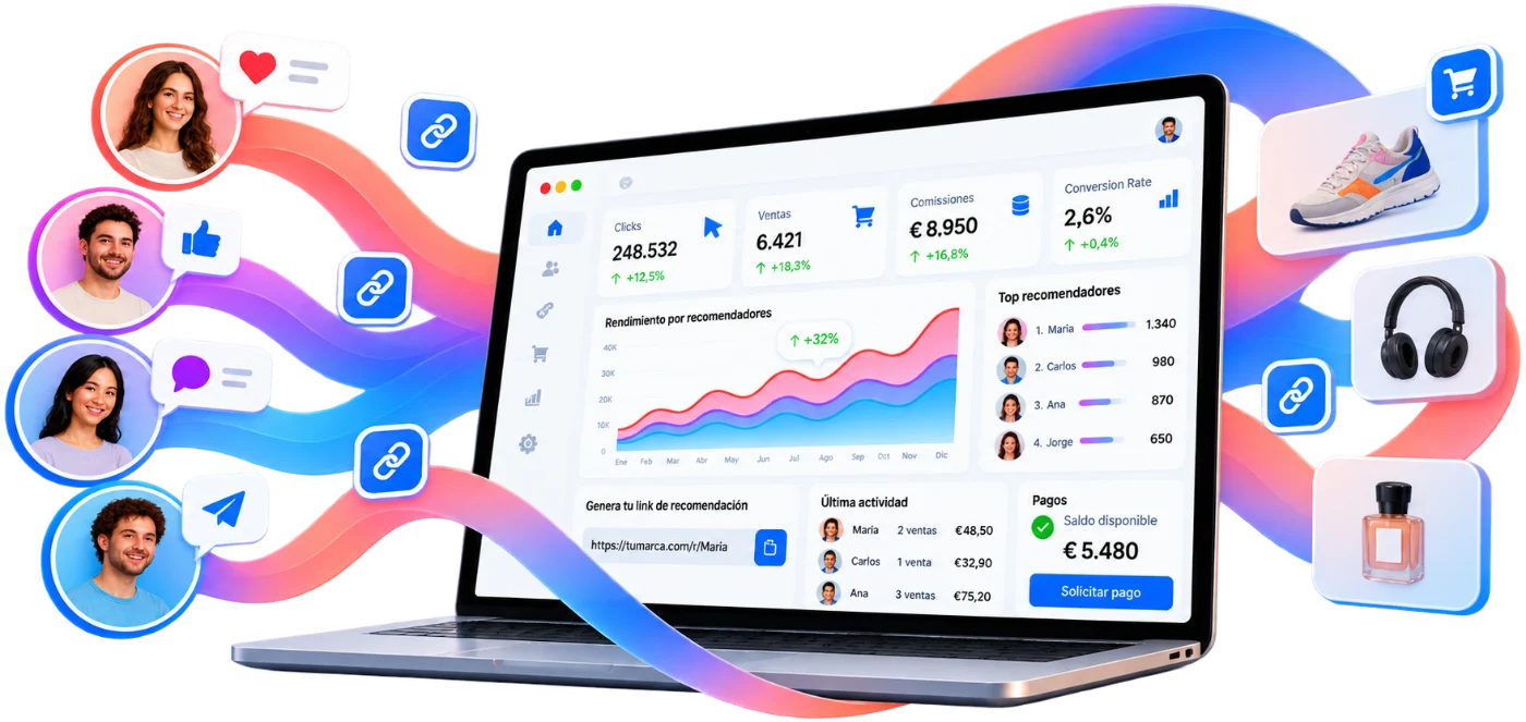 eMas Recommenders dashboard with recommenders, sales and commissions