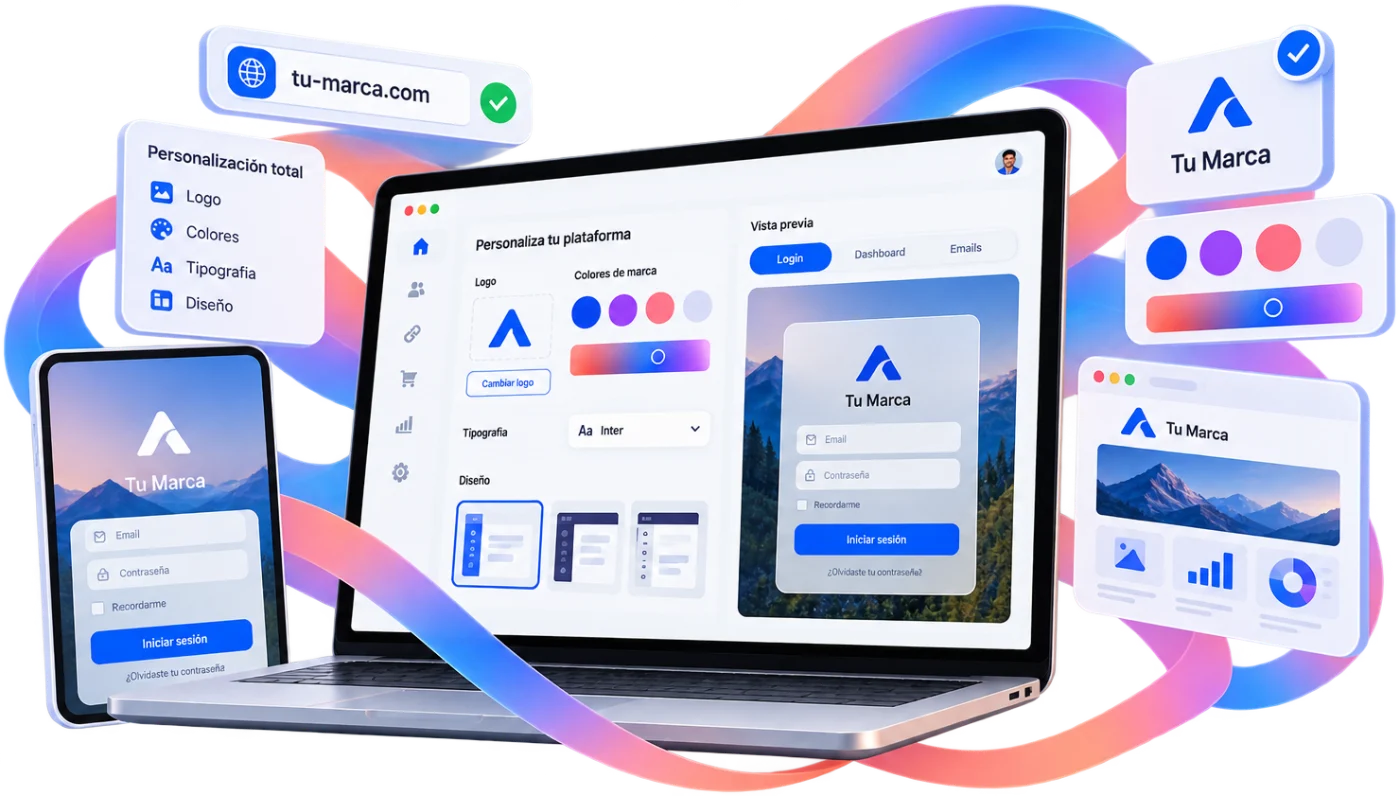 eMas brand customization panel with your own logo, colors and domain