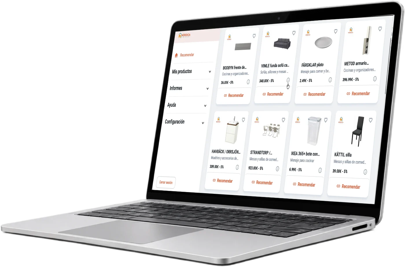 Product catalogue to recommend in eMas Recommenders, on a laptop